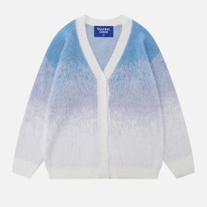 Chic Gradient V-Neck Cardigan for Y2K Fashion Lovers - Cozy Layering Essential