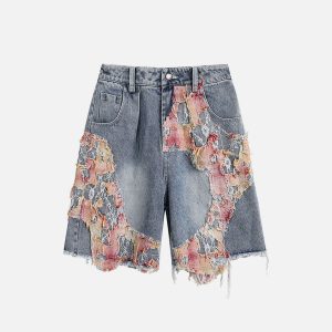 Chic Heavy Craftsmanship Lace Jorts for Y2K Fashion Lovers - Trendy Grunge Aesthetic Style