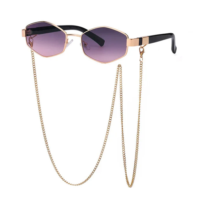 Chic Hexagonal Sunglasses with Chain for Y2K Aesthetic and Coquette Style