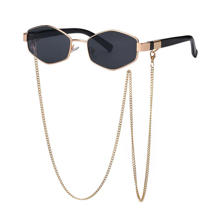 Chic Hexagonal Sunglasses with Chain for Y2K Aesthetic and Coquette Style