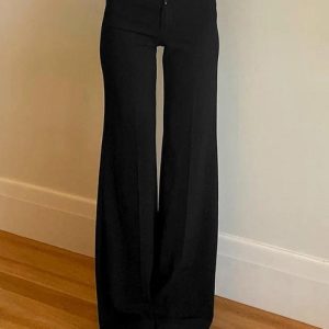 Chic High Rise Flared Straight Leg Pants for Y2K Aesthetic and Grunge Style Outfits