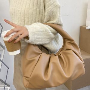 Chic Hobo Ruched Cloud Shoulder Bag - Y2K Aesthetic Fashion Essential for Trendy Outfits