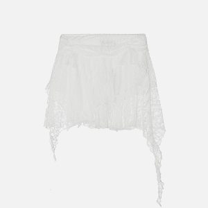 Chic Irregular Lace Patchwork Skirt for Y2K Fashion and Coquette Aesthetic Outfits