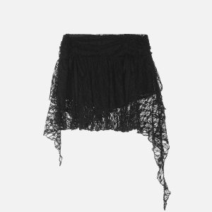 Chic Irregular Lace Patchwork Skirt for Y2K Fashion and Coquette Aesthetic Outfits