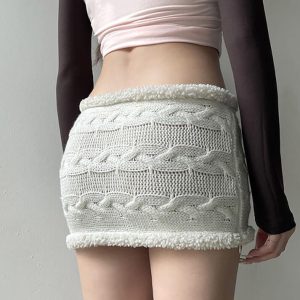 Chic Low Rise Cable-Knit Mini Pencil Skirt for Y2K Fashion and Coquette Aesthetic