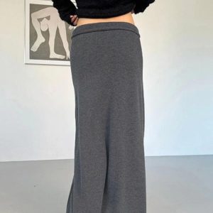 Chic Low Rise Drawstring Knit Maxi Skirt for Y2K Fashion and Coquette Aesthetic Styles