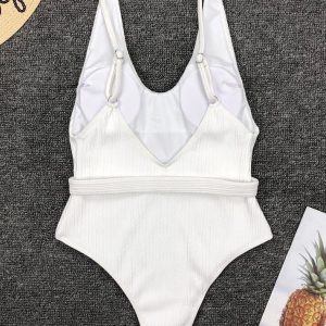 Chic Marshmallow Belted One Piece Swimsuit for Y2K Aesthetic Summer Vibes