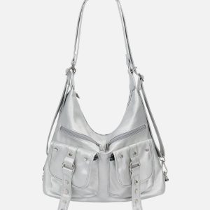 Chic Multi Pocket Faux Leather Bag for Y2K Fashion and Coquette Aesthetic Outfits