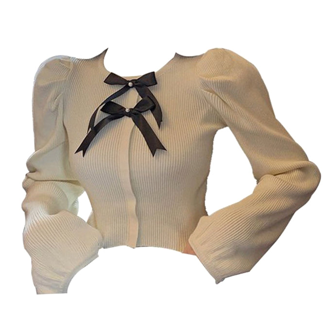 Chic Parisian Ribbed Top with Bow Details for a Coquette Aesthetic Look