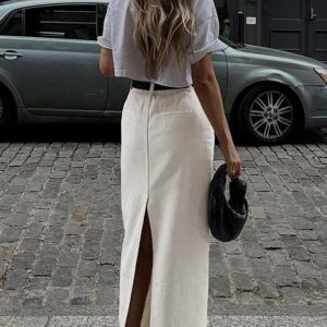 Chic Parisian Slit Maxi Skirt for Y2K Fashion Lovers - Effortless Elegance & Style