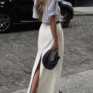 Chic Parisian Slit Maxi Skirt for Y2K Fashion Lovers - Effortless Elegance & Style