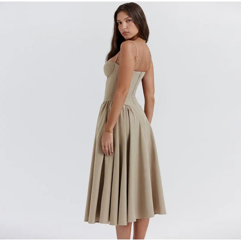 Chic Parisians Low Cut Pleated A-Line Dress for Effortless Y2K Aesthetic Style