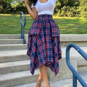 Chic Plaid Midi Skirt for Y2K Aesthetic Outfits - Perfect for Coquette and Grunge Styles