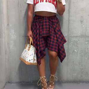 Chic Plaid Midi Skirt for Y2K Aesthetic Outfits - Perfect for Coquette and Grunge Styles