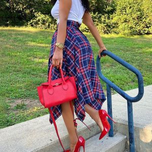 Chic Plaid Midi Skirt for Y2K Aesthetic Outfits - Perfect for Coquette and Grunge Styles