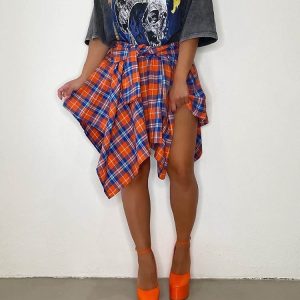 Chic Plaid Midi Skirt for Y2K Aesthetic Outfits - Perfect for Coquette and Grunge Styles