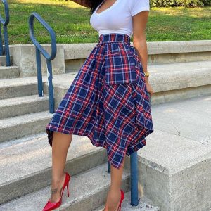 Chic Plaid Midi Skirt for Y2K Aesthetic Outfits - Perfect for Coquette and Grunge Styles