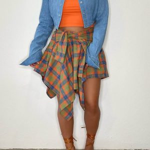 Chic Plaid Midi Skirt for Y2K Aesthetic Outfits - Perfect for Coquette and Grunge Styles