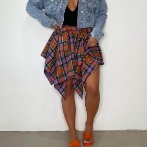 Chic Plaid Midi Skirt for Y2K Aesthetic Outfits - Perfect for Coquette and Grunge Styles