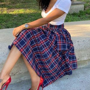 Chic Plaid Midi Skirt for Y2K Aesthetic Outfits - Perfect for Coquette and Grunge Styles