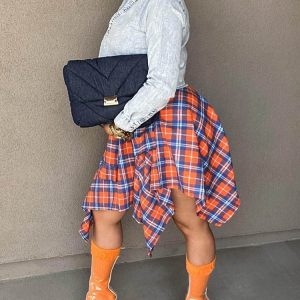 Chic Plaid Midi Skirt for Y2K Aesthetic Outfits - Perfect for Coquette and Grunge Styles