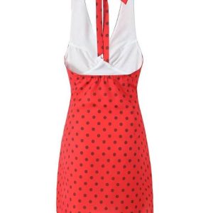 Chic Polka Dot Halter V-Neck Dress for Y2K Fashion Lovers and Coquette Aesthetic Enthusiasts