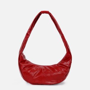 Chic Red Faux Leather Diagonal Bag for Y2K Fashion Lovers and Coquette Aesthetic Enthusiasts