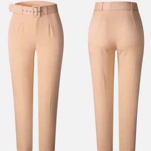 Chic Solid Color Belted Pencil Pants for Effortless Y2K Style and Aesthetic Outfits