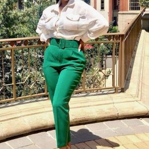 Chic Solid Color Belted Pencil Pants for Effortless Y2K Style and Aesthetic Outfits