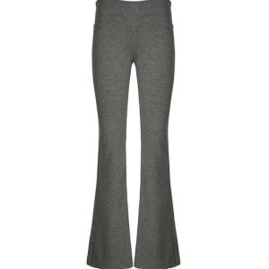 Chic Solid Color Flare Leg Pants for Y2K Aesthetic and Coquette Style Outfits