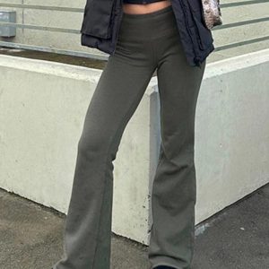 Chic Solid Color Flare Leg Pants for Y2K Aesthetic and Coquette Style Outfits