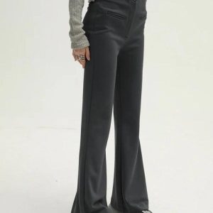 Chic Solid Color High Waist Flare Leg Pants for Y2K Aesthetic Outfits and Grunge Style