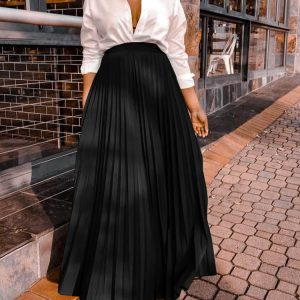 Chic Solid Color High Waist Pleated Skirt for Y2K Aesthetic and Coquette Style Outfits