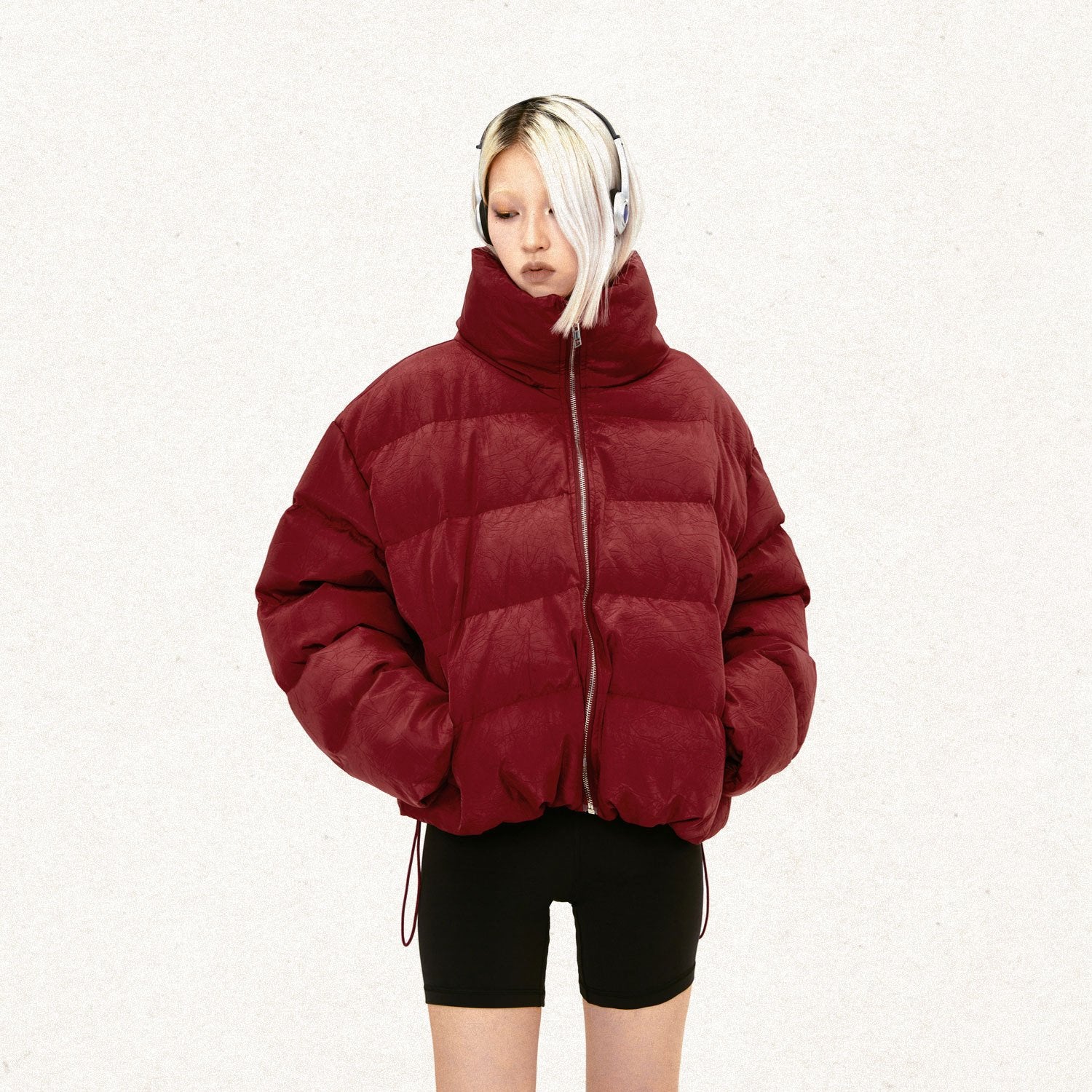 Chic Solid Color Pleated Padded Jacket for Y2K Aesthetic and Cozy Layering