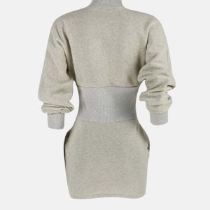 Chic Solid Color Stand Collar Sweatshirt Dress for Effortless Y2K Aesthetic Style