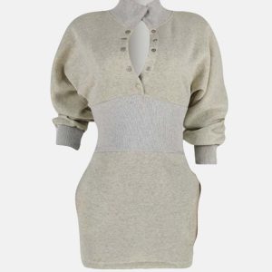 Chic Solid Color Stand Collar Sweatshirt Dress for Effortless Y2K Aesthetic Style