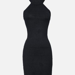 Chic Solid Halter Knit Dress - Y2K Fashion Essential for Stylish Outfits