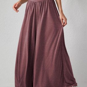 Chic Solid Jersey High Waist Ruffle Wide Leg Pants for Y2K Aesthetic Outfits