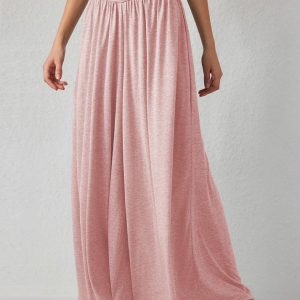 Chic Solid Jersey High Waist Ruffle Wide Leg Pants for Y2K Aesthetic Outfits