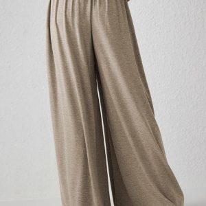 Chic Solid Jersey High Waist Ruffle Wide Leg Pants for Y2K Aesthetic Outfits