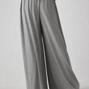 Chic Solid Jersey High Waist Ruffle Wide Leg Pants for Y2K Aesthetic Outfits