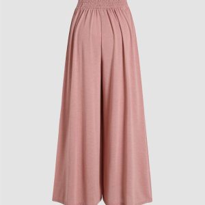 Chic Solid Jersey High Waist Ruffle Wide Leg Pants for Y2K Aesthetic Outfits