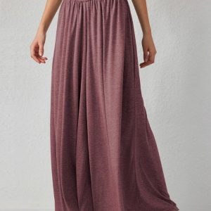 Chic Solid Jersey High Waist Ruffle Wide Leg Pants for Y2K Aesthetic Outfits