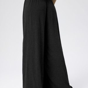 Chic Solid Jersey High Waist Ruffle Wide Leg Pants for Y2K Aesthetic Outfits