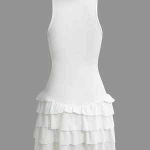 Chic Solid Sleeveless Ruffle Hem Mini Dress for Y2K Fashion & Coquette Aesthetic