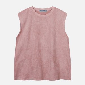 Chic Solid Suede Tank Top for Y2K Aesthetic Outfits and Coquette Style Looks