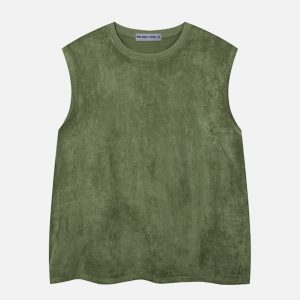 Chic Solid Suede Tank Top for Y2K Aesthetic Outfits and Coquette Style Looks