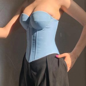 Chic Solid Sweetheart Neck Corset Bandeau Top for Y2K Fashion & Coquette Aesthetic