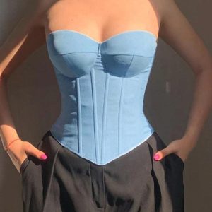 Chic Solid Sweetheart Neck Corset Bandeau Top for Y2K Fashion & Coquette Aesthetic