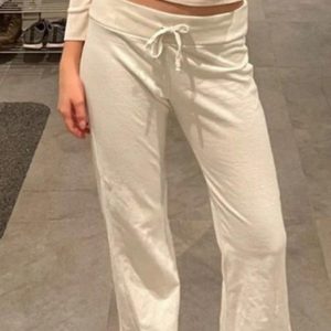 Chic Solid Turned Waist Tie-Up Flare Leg Pants for Y2K Aesthetic Outfits